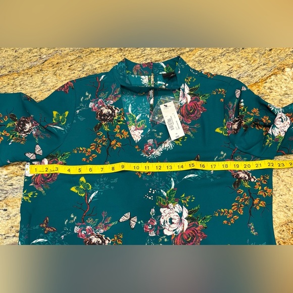 NWT Worthington Dress Emerald Green Floral A-Line Shift Dress w Pockets Size 14 - Picture 7 of 9